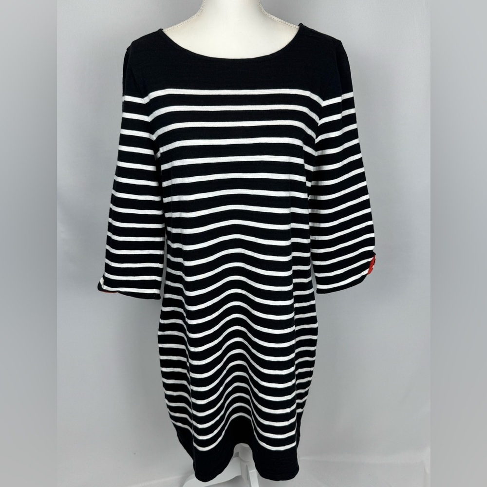Talbots T-Shirt Dress 3/4 Sleeves Navy White Stripes Cotton XL Nautical Casual